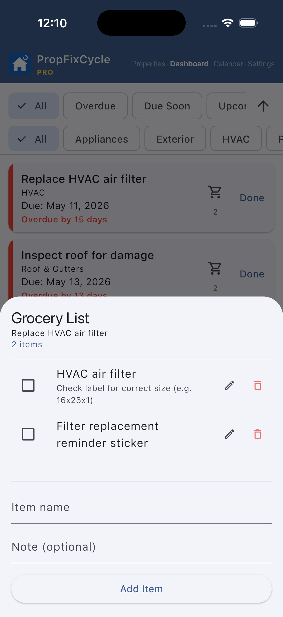 PropFixCycle grocery list — Pro