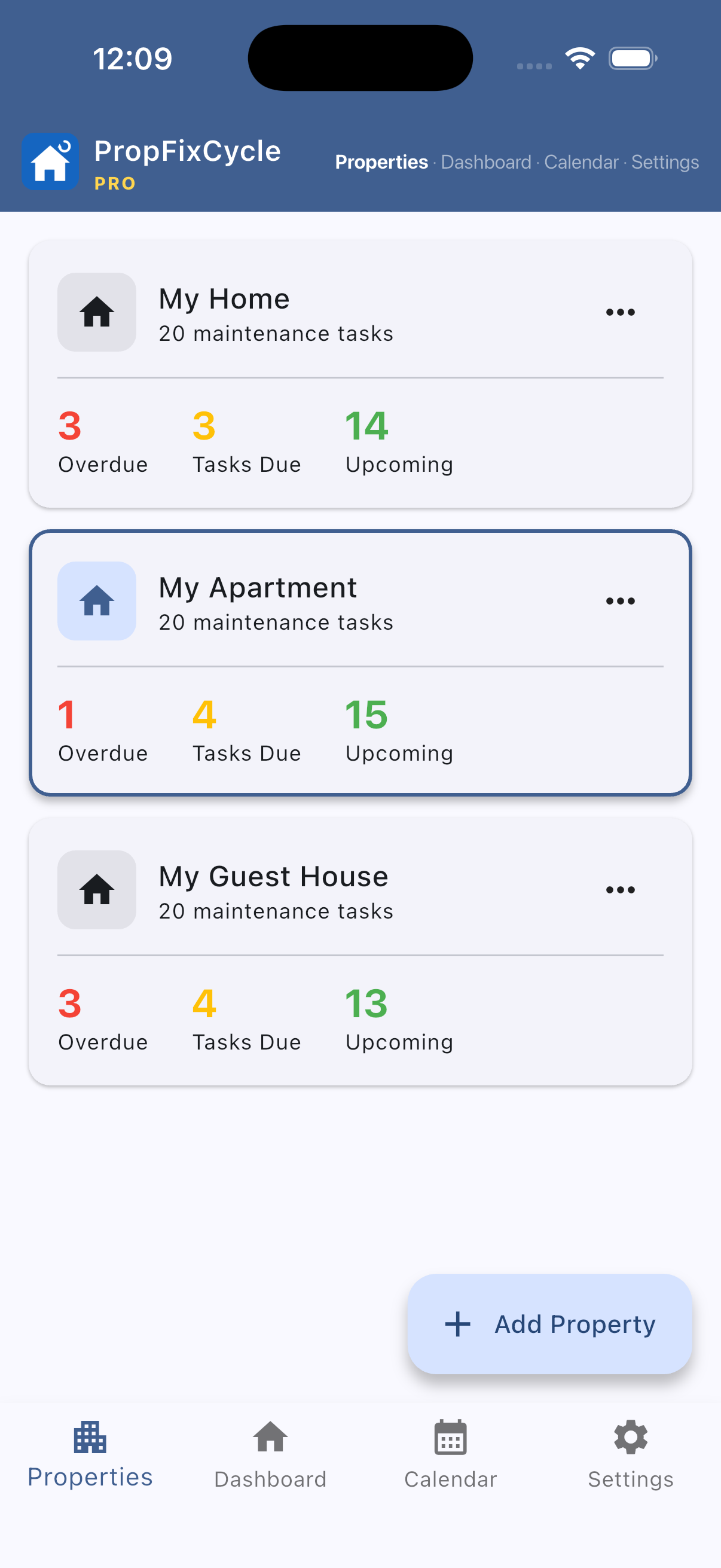 PropFixCycle multiple properties screen