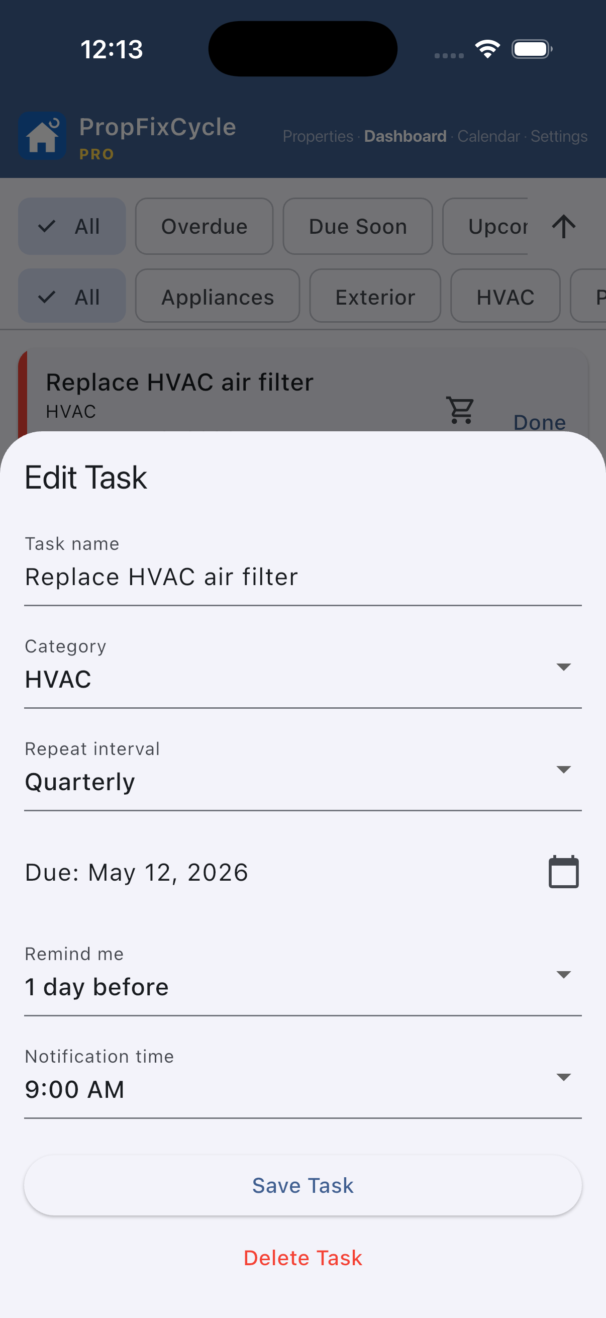 PropFixCycle add and edit tasks